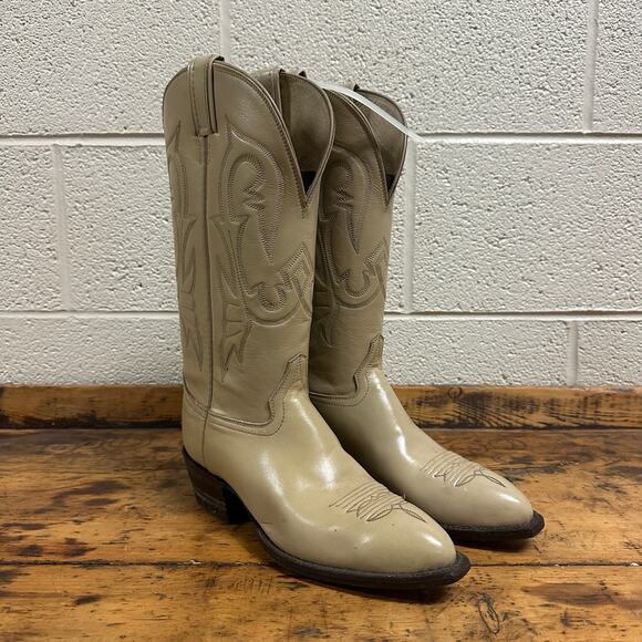 New Hondo Deadstock Western Riding Boots Men\'s Sz 7.5B Brown Leather Embroidered